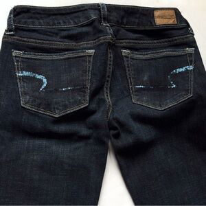 American Eagle Skinny Kick Jeans Womens 2 Bootcut Sequins Low Rise Dark Stretch